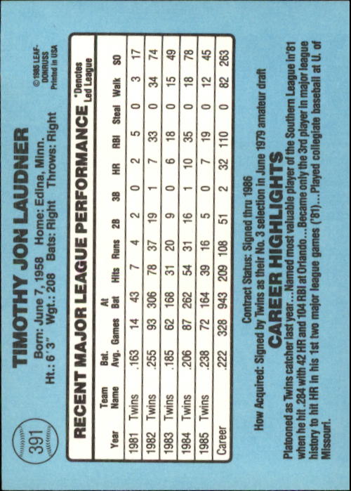 1986 Donruss Baseball "Main Set" Base Cards #221 to #440 - Picture 342 of 440