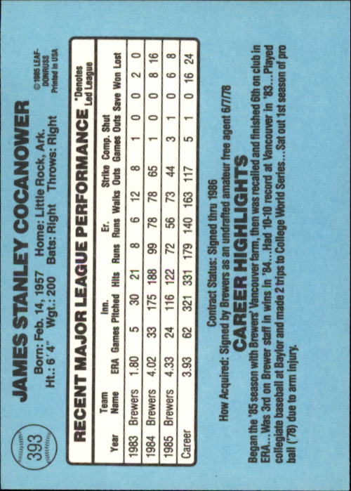 1986 Donruss Baseball "Main Set" Base Cards #221 to #440 - Picture 346 of 440