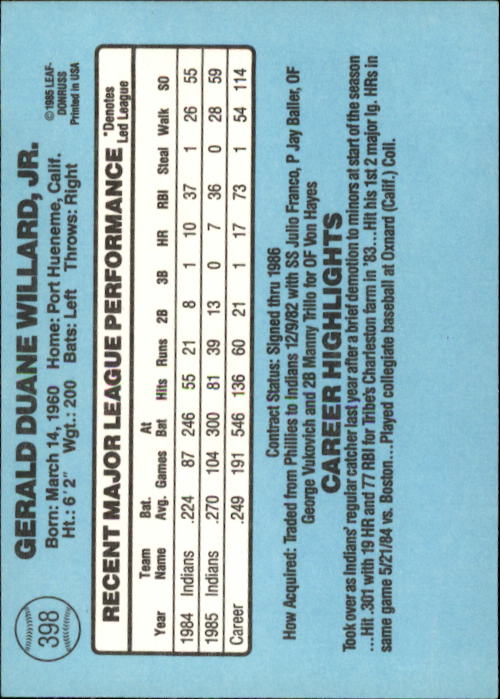 1986 Donruss Baseball "Main Set" Base Cards #221 to #440 - Picture 356 of 440