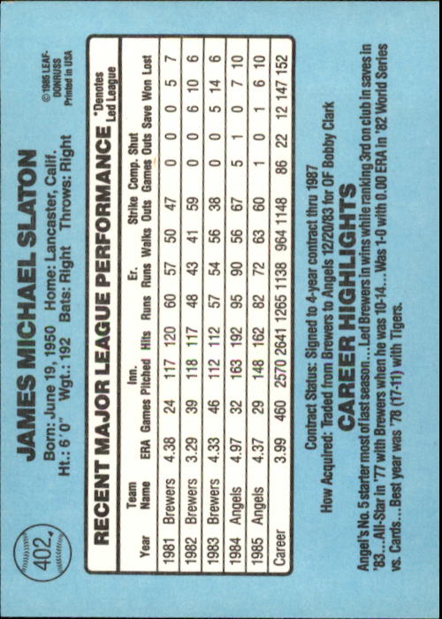 1986 Donruss Baseball "Main Set" Base Cards #221 to #440 - Picture 364 of 440