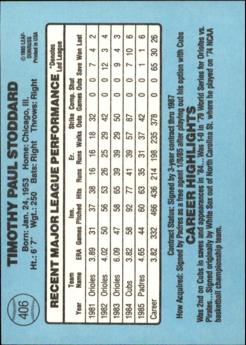 1986 Donruss Baseball "Main Set" Base Cards #221 to #440 - Picture 372 of 440