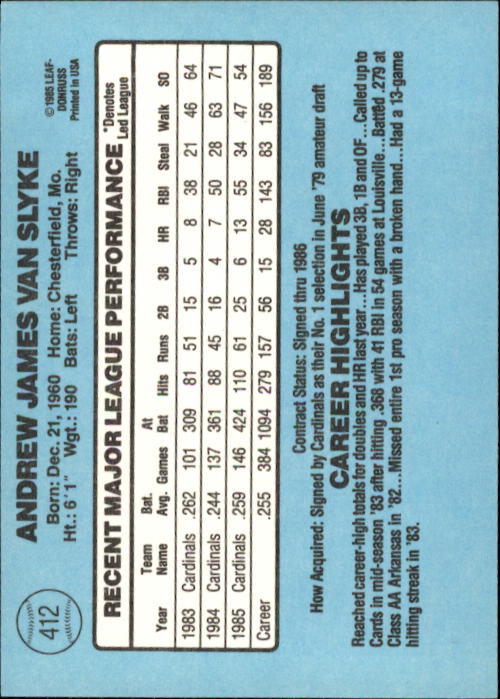 1986 Donruss Baseball "Main Set" Base Cards #221 to #440 - Picture 384 of 440