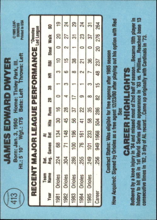 1986 Donruss Baseball "Main Set" Base Cards #221 to #440 - Picture 386 of 440