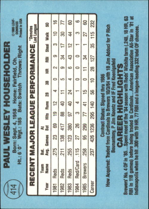 1986 Donruss Baseball "Main Set" Base Cards #221 to #440 - Picture 388 of 440