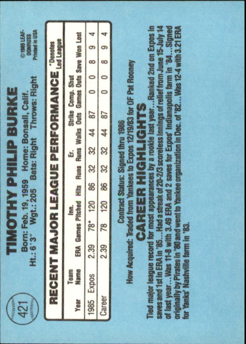 1986 Donruss Baseball "Main Set" Base Cards #221 to #440 - Picture 402 of 440