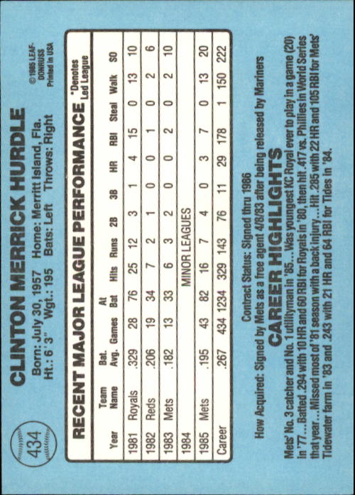 1986 Donruss Baseball "Main Set" Base Cards #221 to #440 - Picture 428 of 440