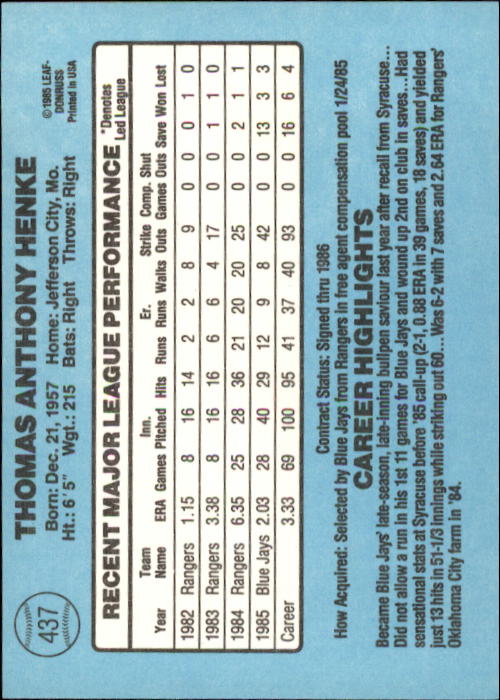 1986 Donruss Baseball "Main Set" Base Cards #221 to #440 - Picture 434 of 440