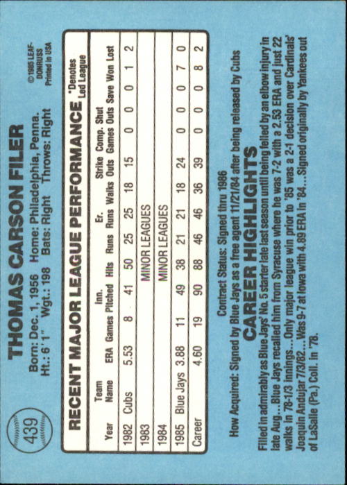 1986 Donruss Baseball "Main Set" Base Cards #221 to #440 - Picture 438 of 440
