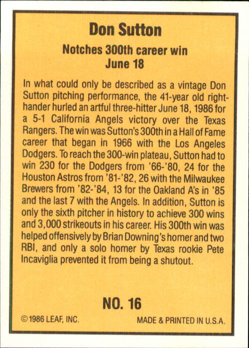 1986 Donruss Highlights #16 Don Sutton back image