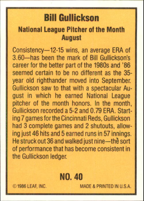 1986 Donruss Highlights #40 Bill Gullickson back image