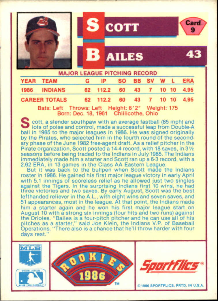 1986 Sportflics Rookies #9 Scott Bailes back image
