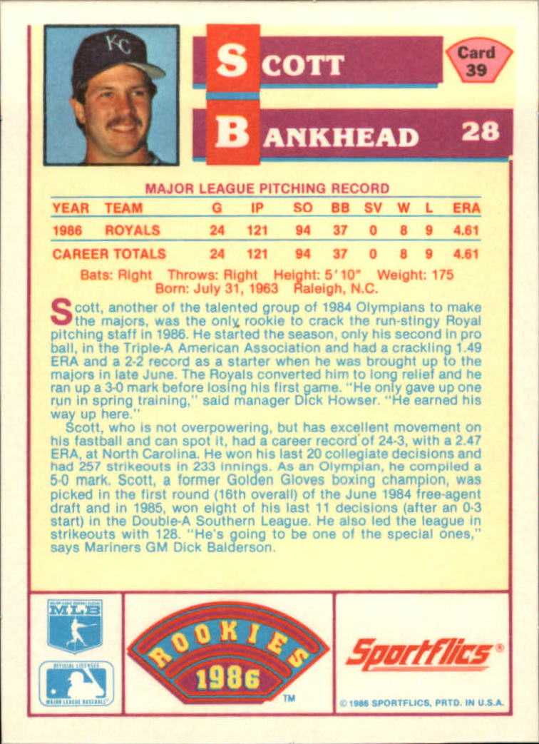 1986 Sportflics Rookies #39 Scott Bankhead back image