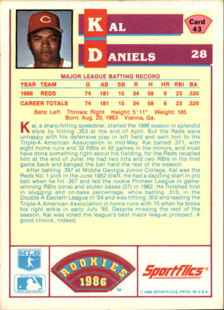 1986 Sportflics Rookies #43 Kal Daniels back image