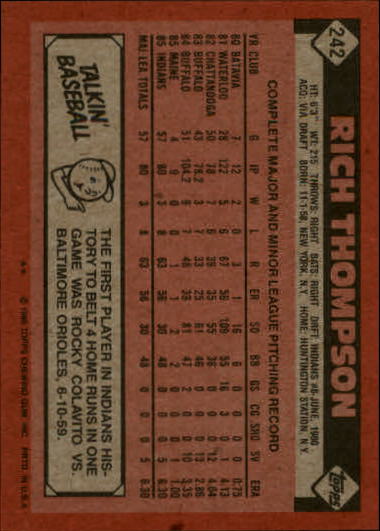 1986 Topps #242 Rich Thompson back image