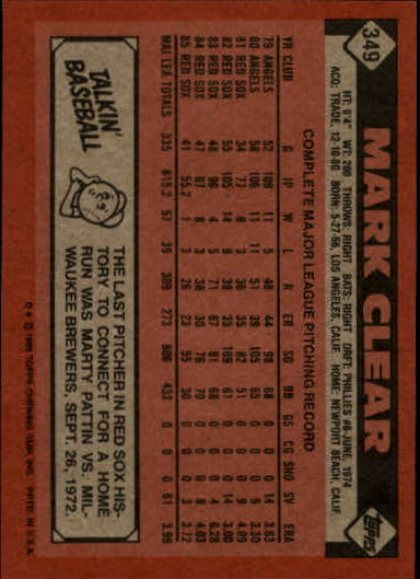 1986 Topps #349 Mark Clear back image
