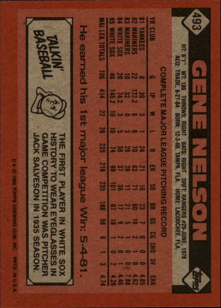 1986 Topps #493 Gene Nelson back image