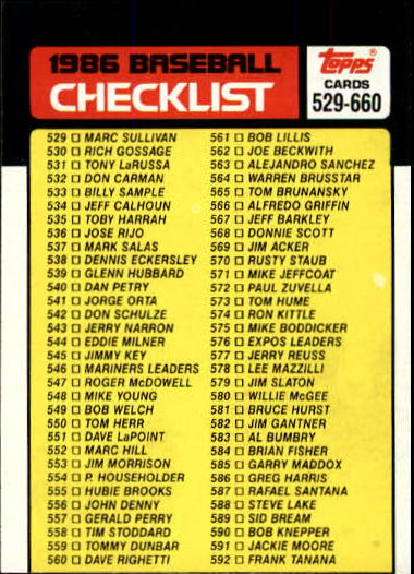 1986 Topps #659 Checklist: 529-660
