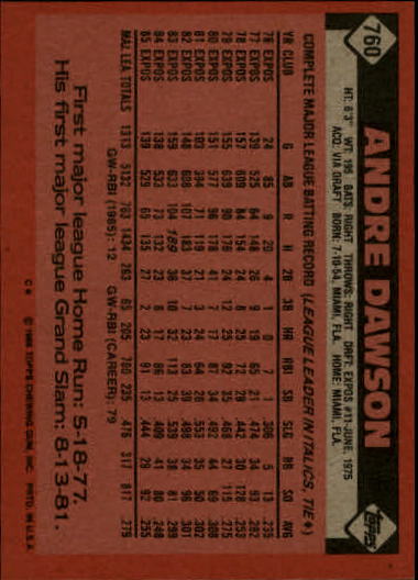 1986 Topps #760 Andre Dawson back image