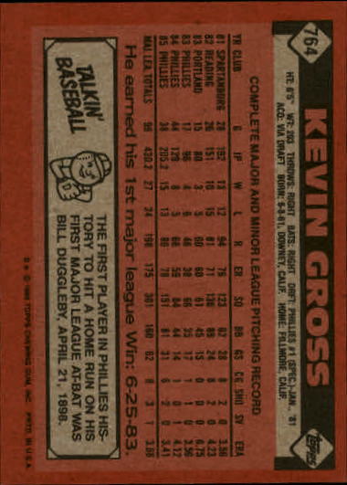 1986 Topps #764 Kevin Gross back image
