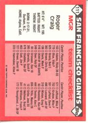 1986 Topps Tiffany #111 Roger Craig MG/(Checklist back) back image