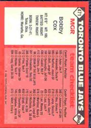 1986 Topps Tiffany #471 Bobby Cox MG/(Checklist back) back image