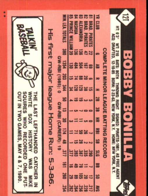 1986 Topps Traded #12T Bobby Bonilla XRC back image