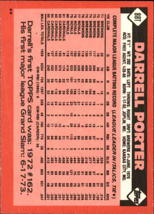 1986 Topps Traded #88T Darrell Porter back image