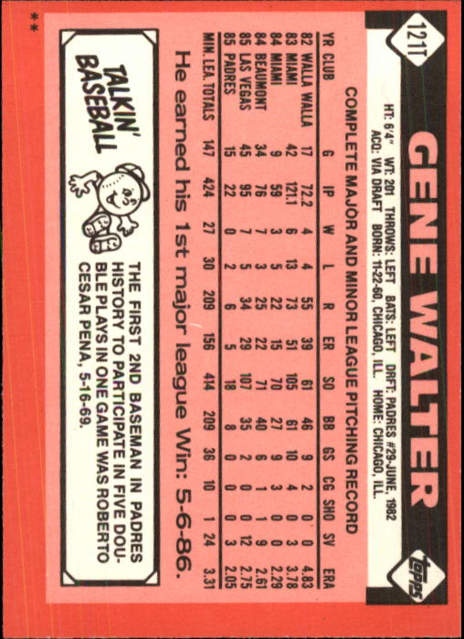 1986 Topps Traded #121T Gene Walter back image