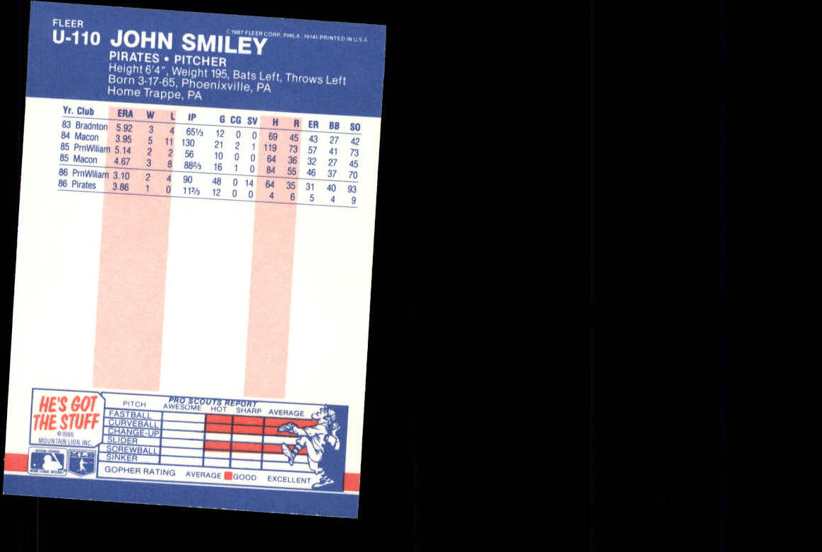 1987 Fleer Update #U110 John Smiley XRC back image