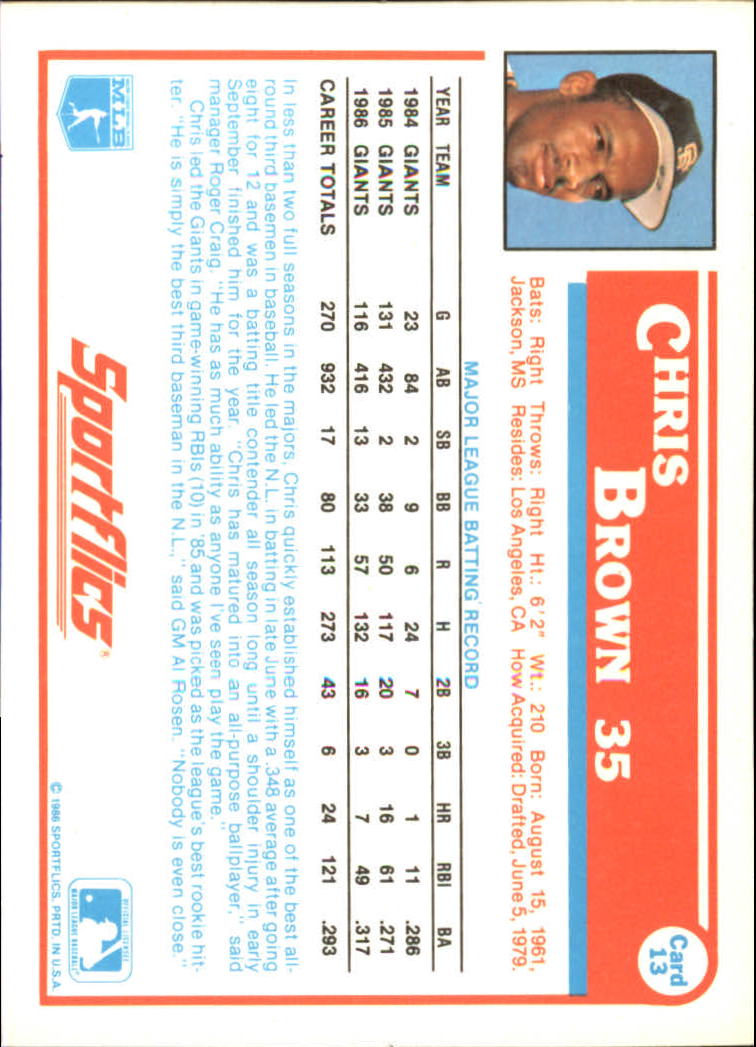 1987 Sportflics #13 Chris Brown back image