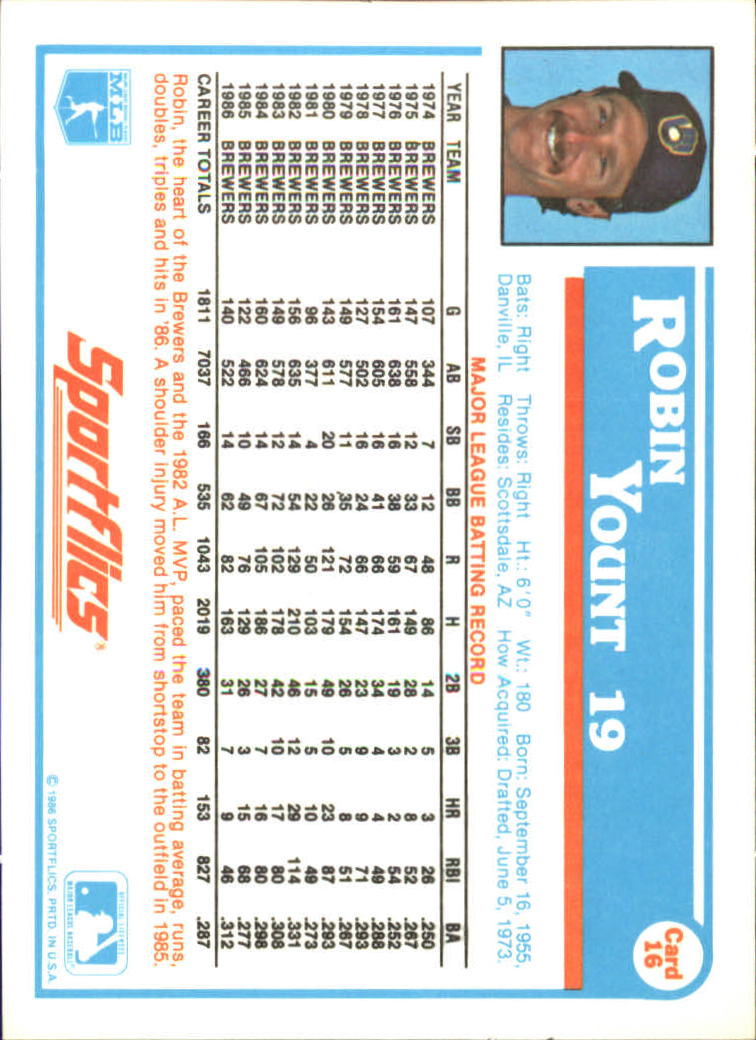 1987 Sportflics #16 Robin Yount back image