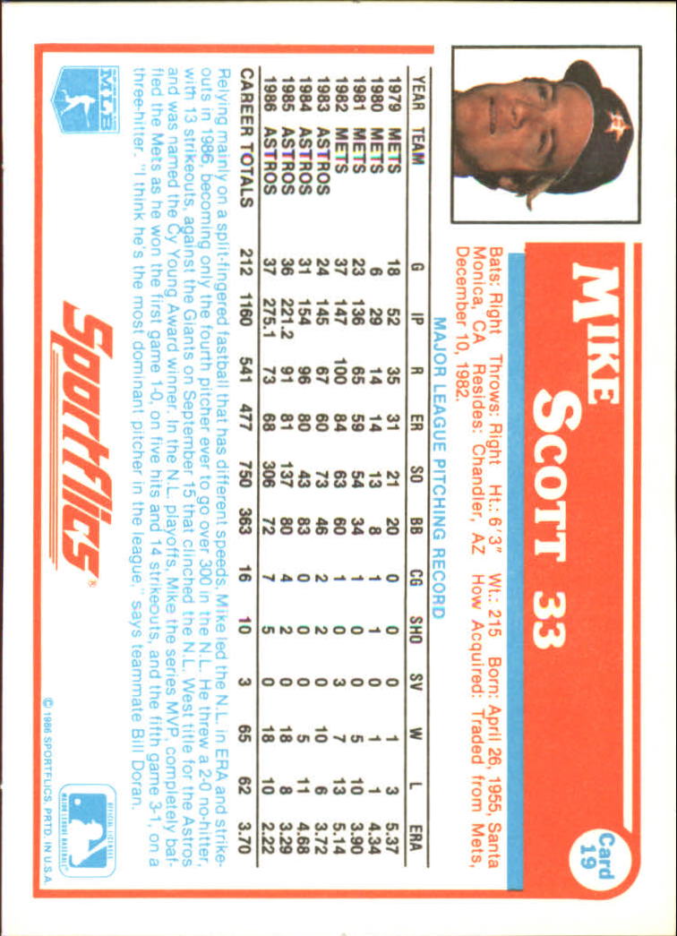 1987 Sportflics #19 Mike Scott back image