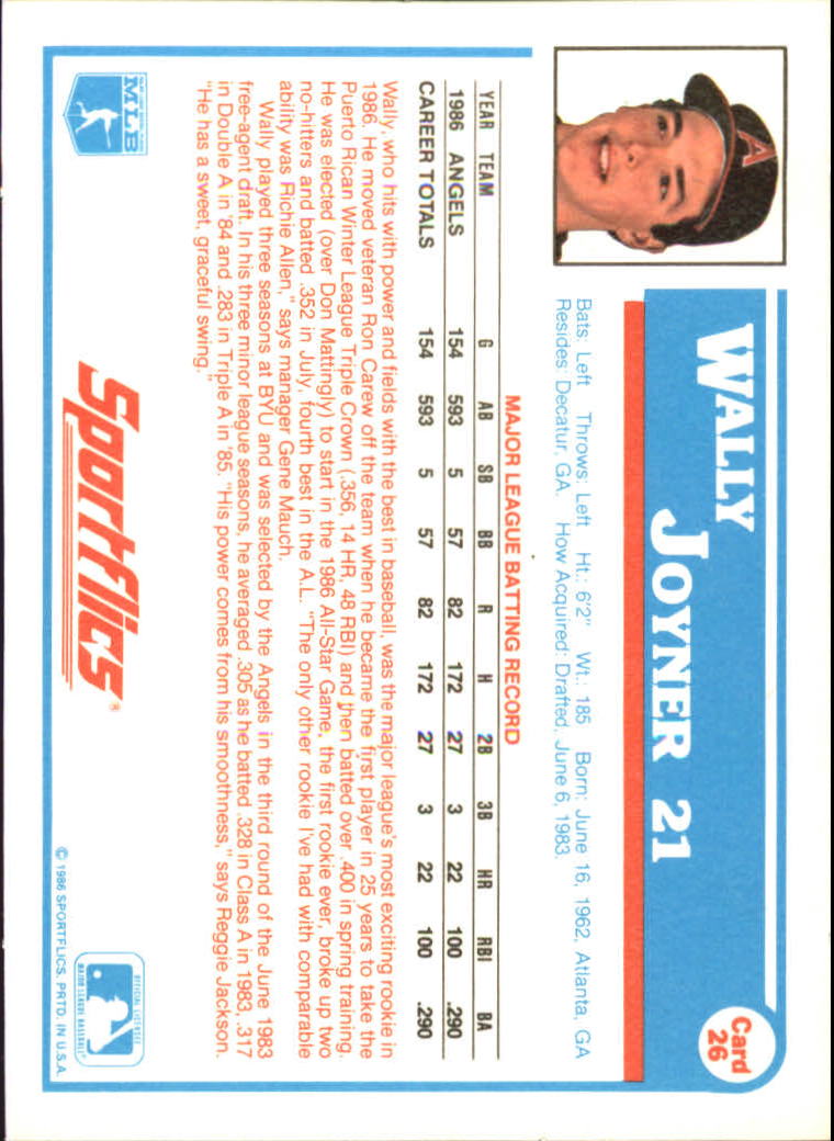 1987 Sportflics #26 Wally Joyner back image