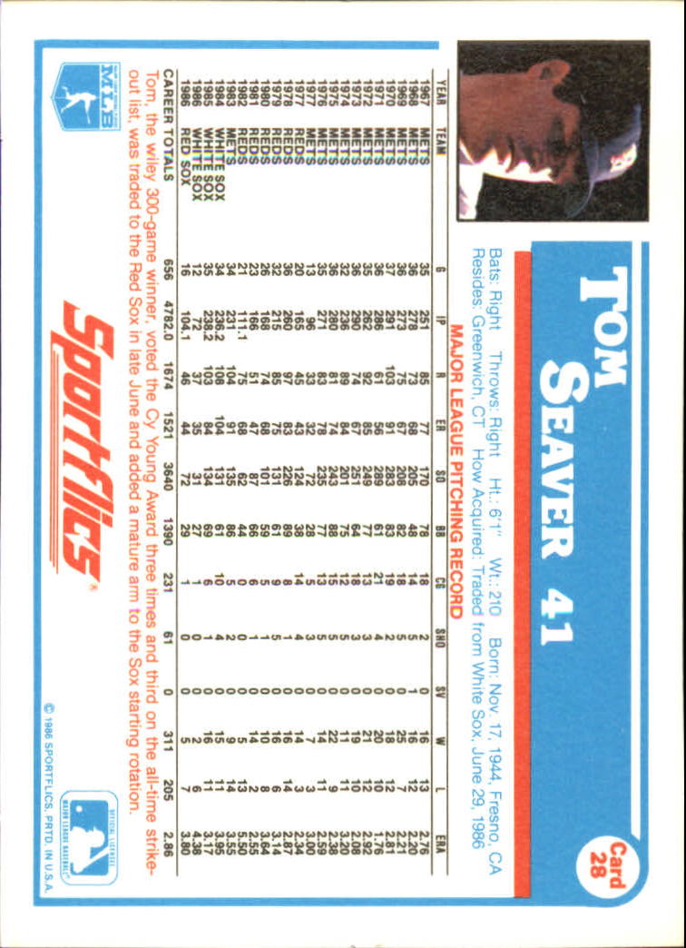 1987 Sportflics #28 Tom Seaver back image