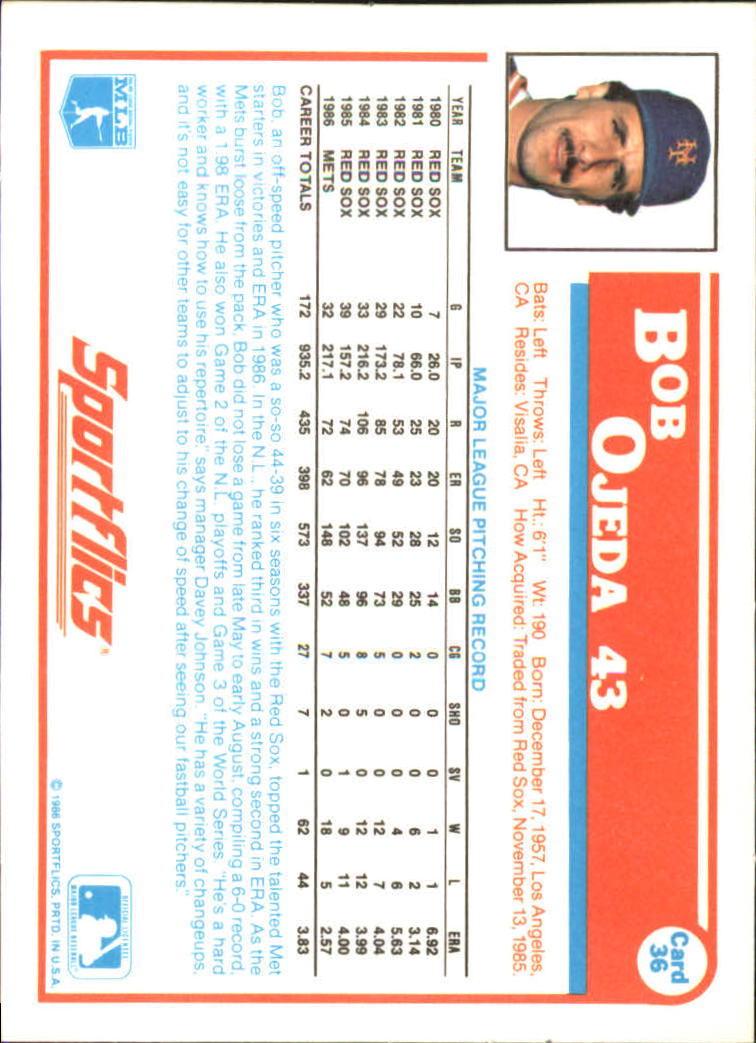 1987 Sportflics #36 Bob Ojeda back image