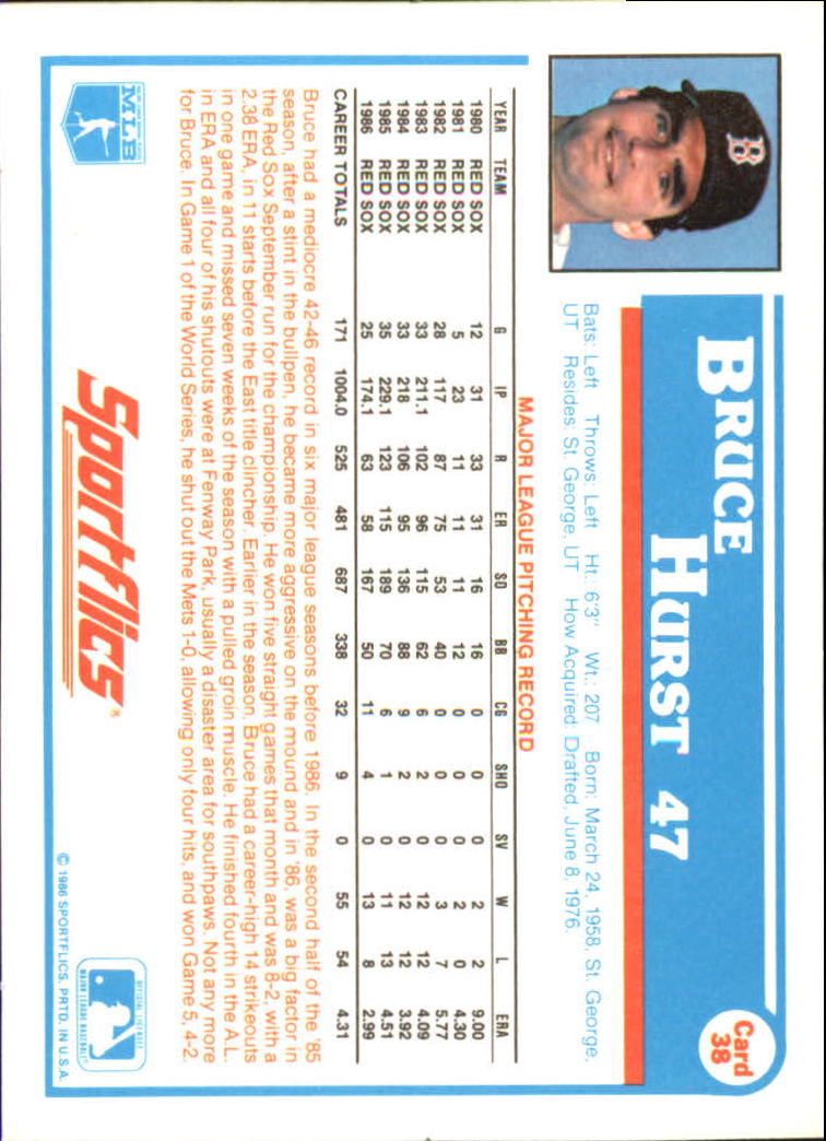 1987 Sportflics #38 Bruce Hurst back image
