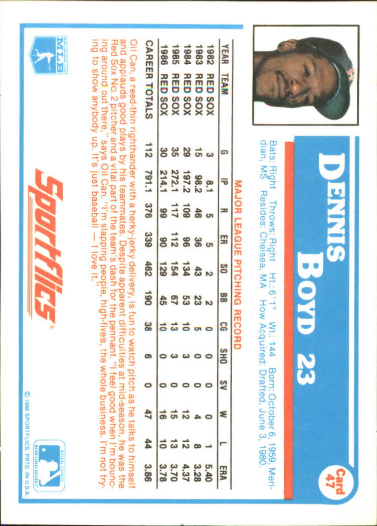 1987 Sportflics #47 Dennis Boyd back image