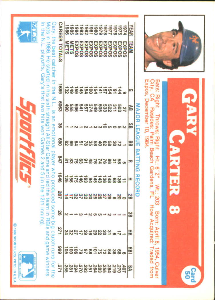 1987 Sportflics #50 Gary Carter back image