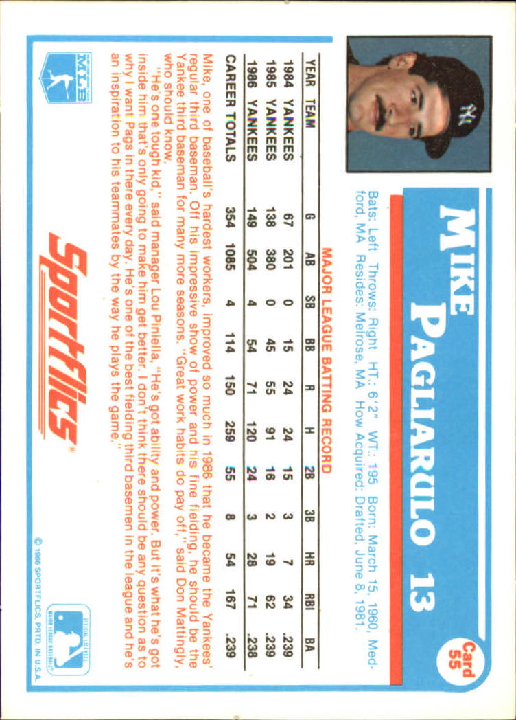 1987 Sportflics #55 Mike Pagliarulo back image