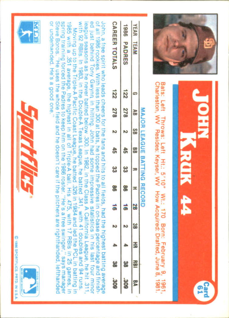 1987 Sportflics #61 John Kruk back image