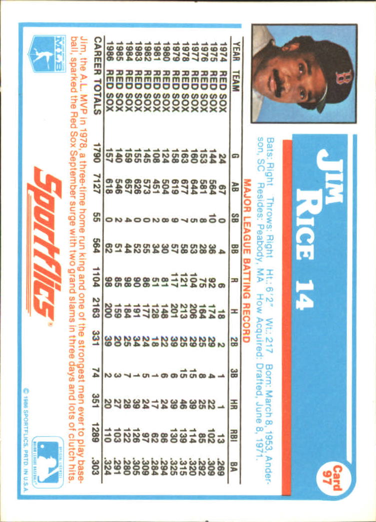1987 Sportflics #97 Jim Rice back image