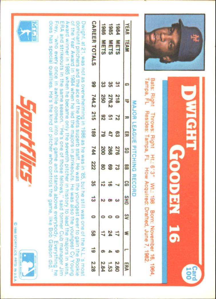 1987 Sportflics #100 Dwight Gooden back image