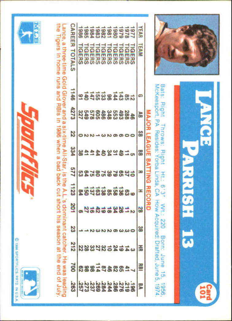 1987 Sportflics #101 Lance Parrish back image