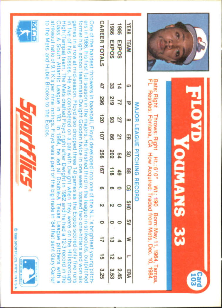 1987 Sportflics #103 Floyd Youmans back image
