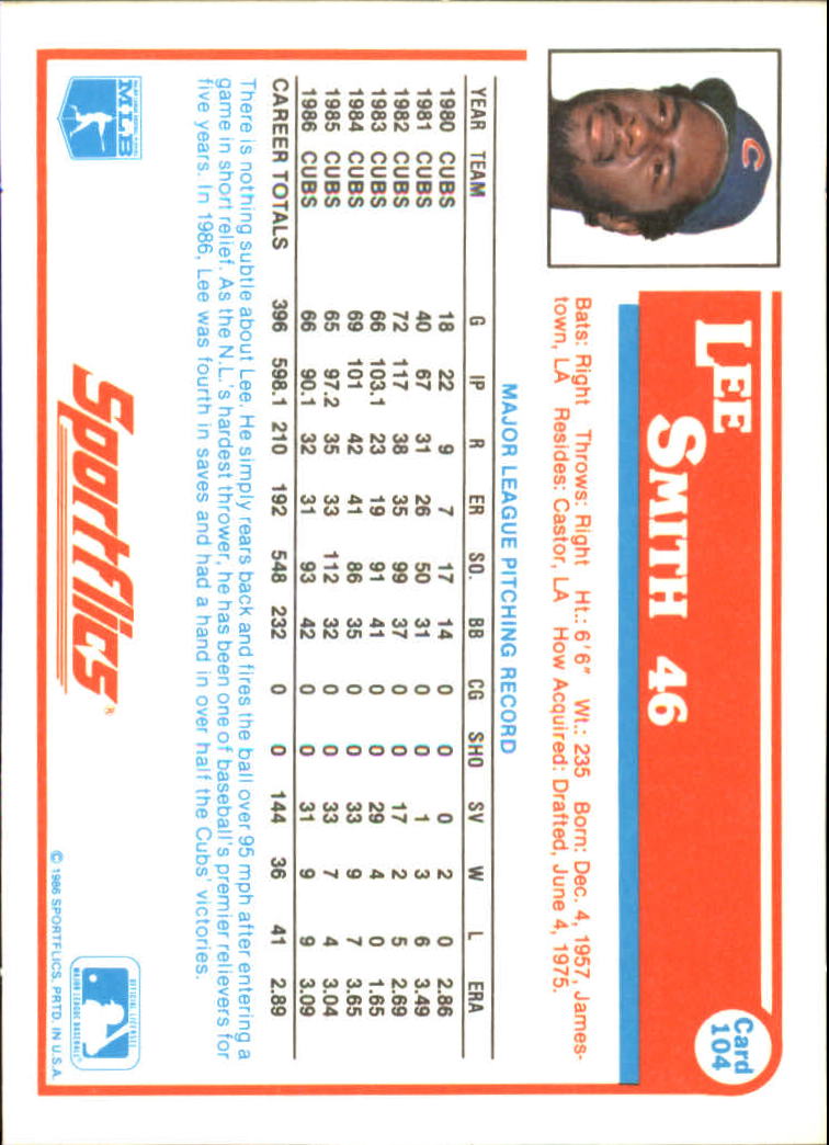 1987 Sportflics #104 Lee Smith back image