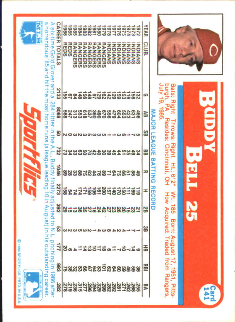 1987 Sportflics #141 Buddy Bell back image