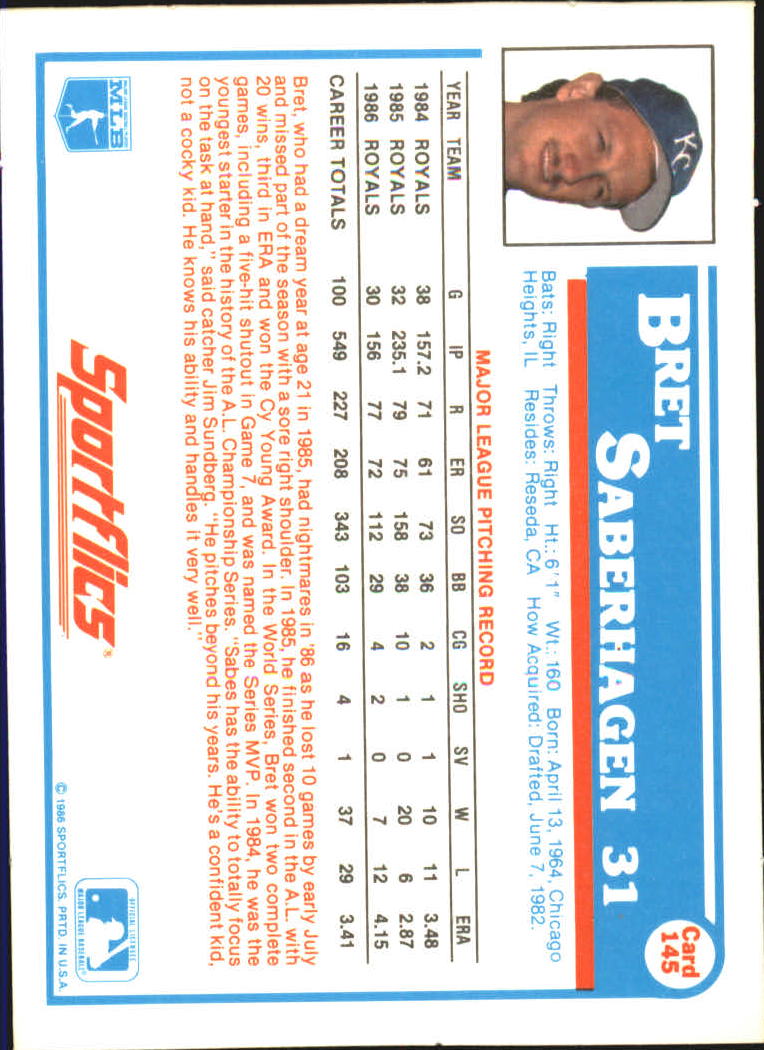 1987 Sportflics #145 Bret Saberhagen back image