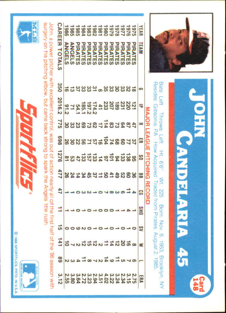 1987 Sportflics #148 John Candelaria back image