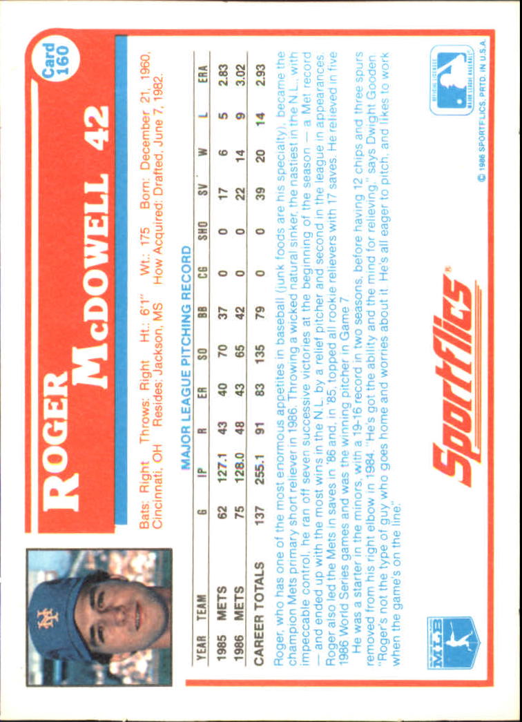 1987 Sportflics #160 Roger McDowell back image