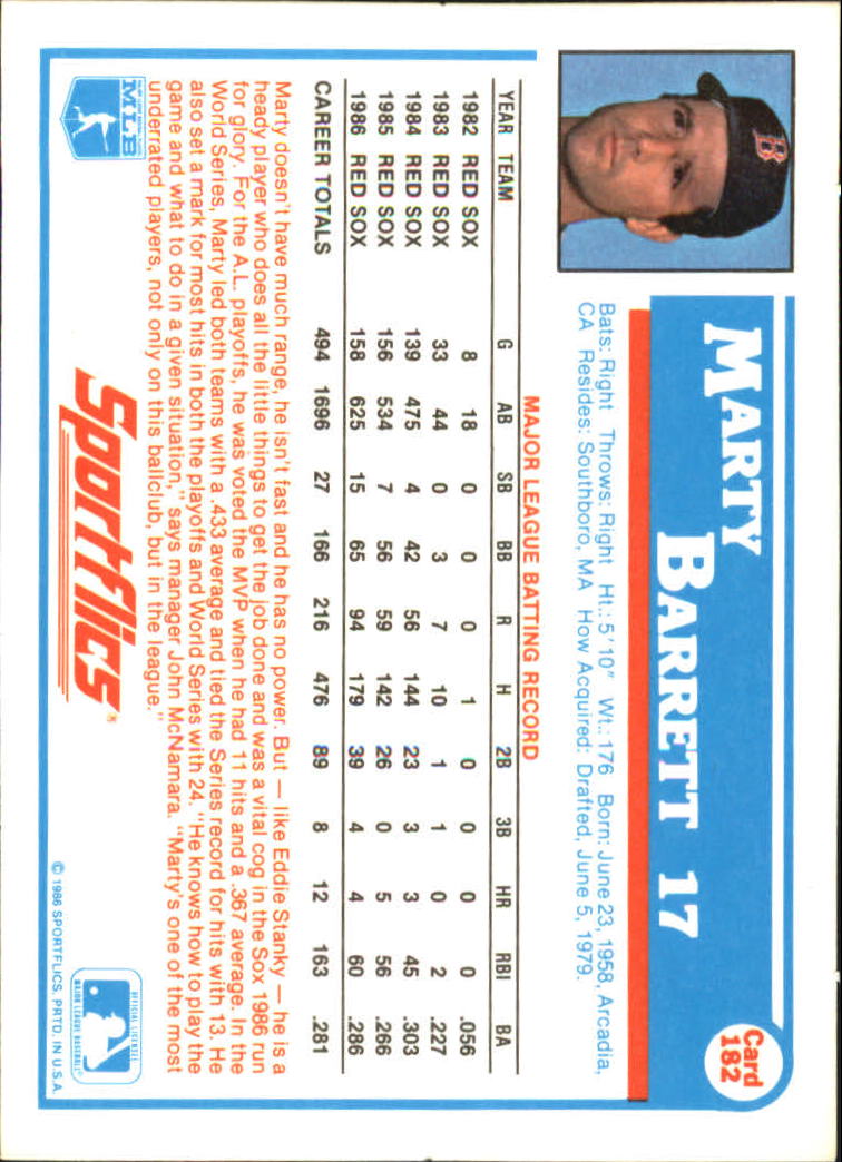 1987 Sportflics #182 Marty Barrett back image